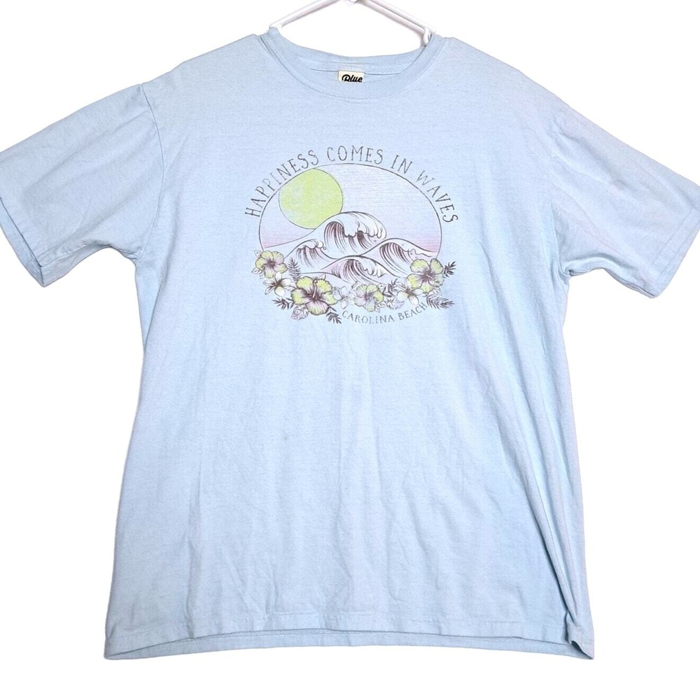 Blue 84 Tee Womens M‎ Happiness Comes in Waves TShirt Island Vacation Blue Shirt